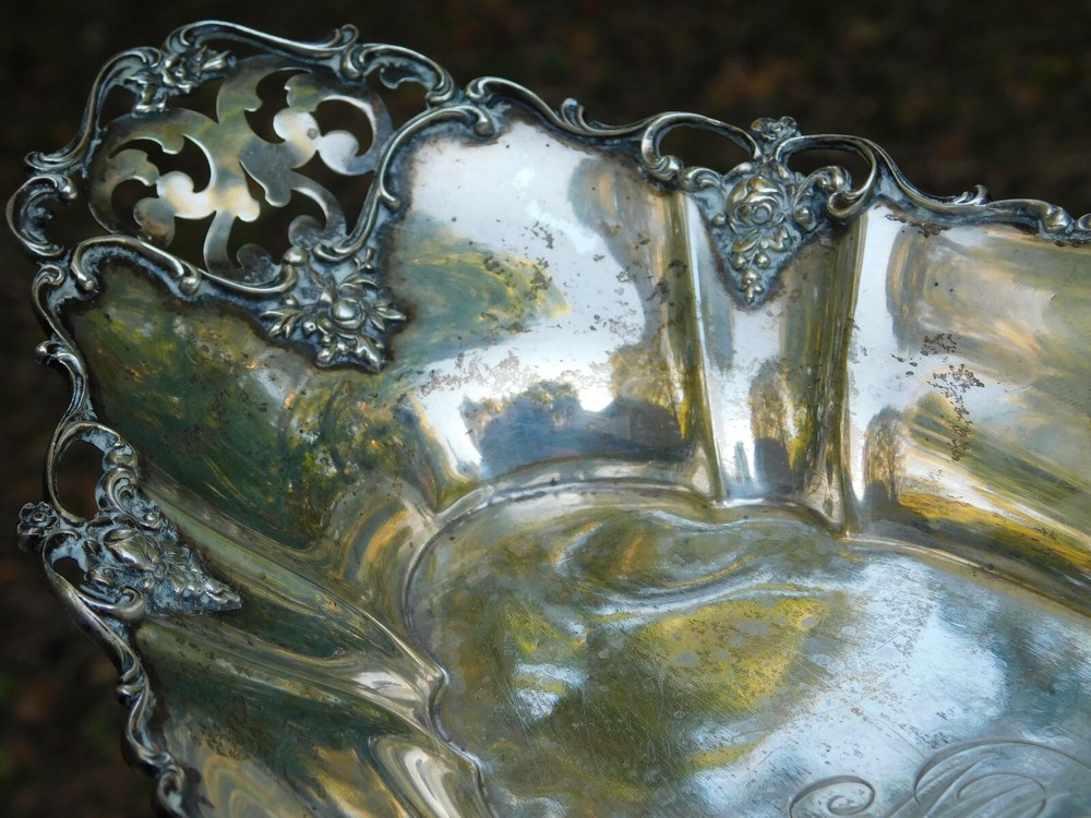 12.75" Gorham Sterling Silver Platter Bread Tray A2568 Monogram Repousse 10.9 oz