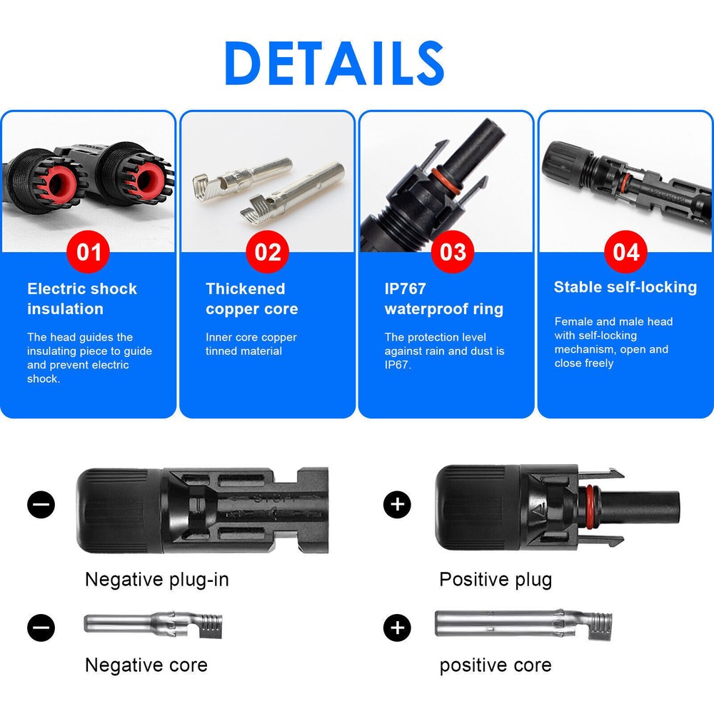 Waterproof Solar Connectors with Spanner Solar Panel Cable Connectors 5-20 Pairs