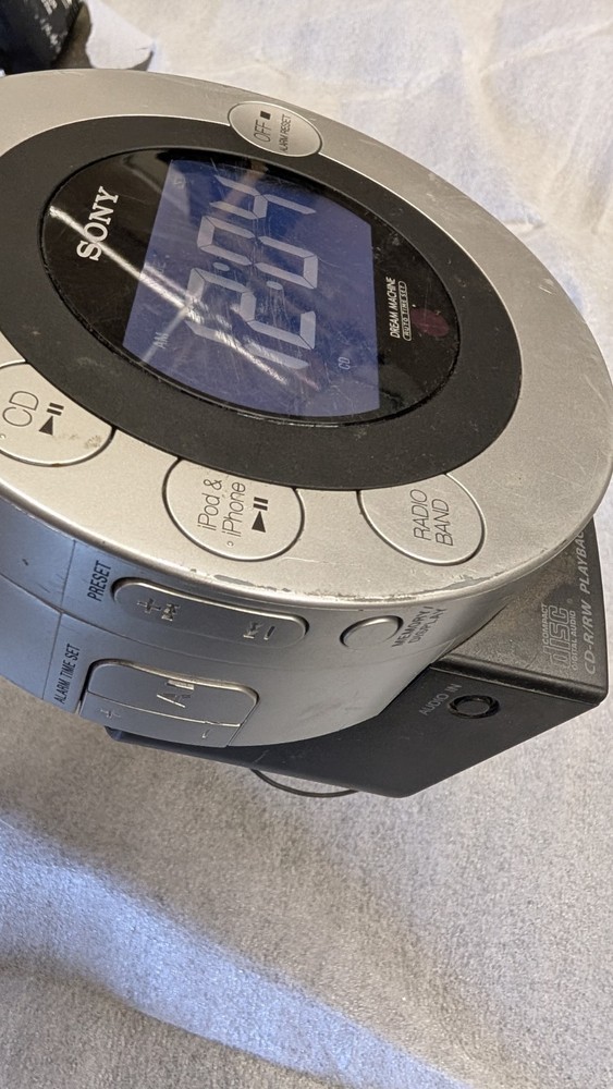 Sony Dream Machine Clock Radio CD Player iPod iPhone Dock Digital Silver
