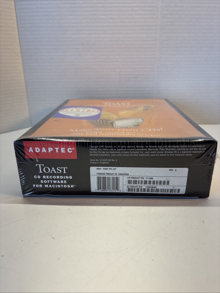 (NEW SEALED!) Adaptec Toast Software for Mac Big Box CD Recording