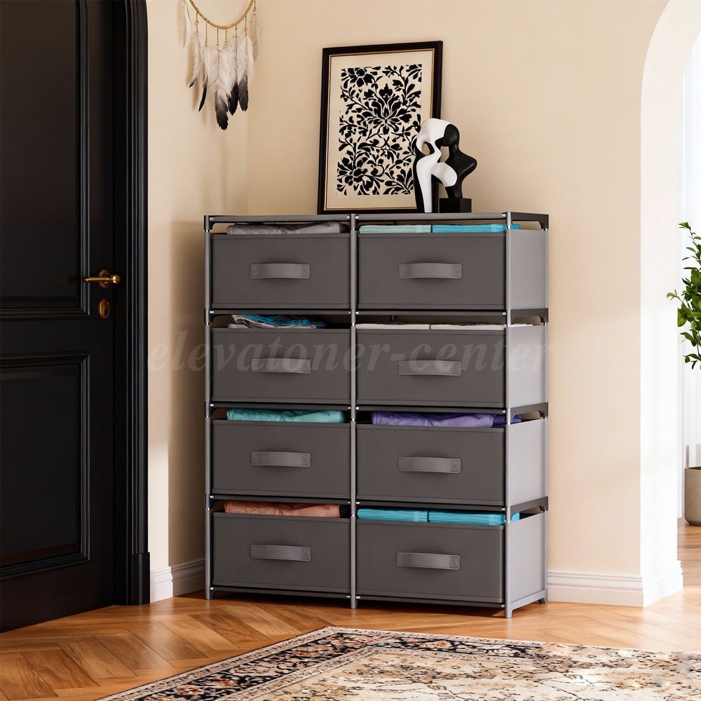 Non-Woven Fabric Multi-Functional Storage Cabinet, Double Row 8-Drawer, Grey