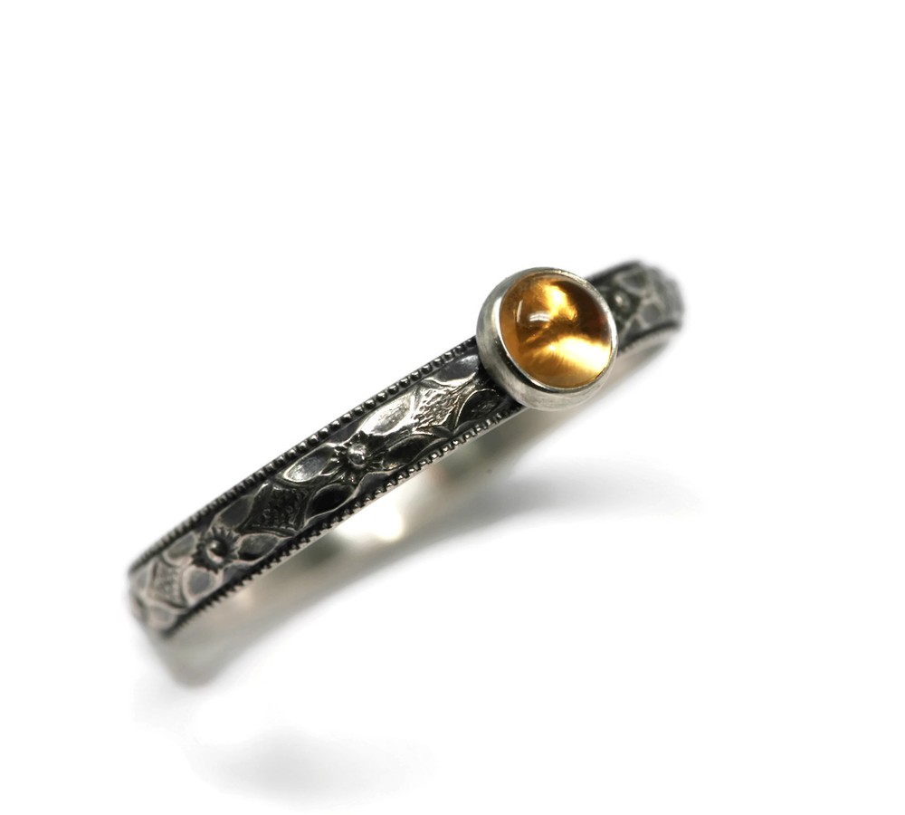 4mm Citrine Ring Symmetrical Flower 925 Sterling Silver