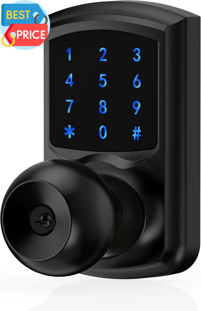 Keyless Entry Door Lock with Code, Keypad Door Lock with Handle, Touchscreen Doo
