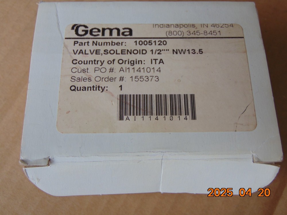 (1) ITW GEMA VALVE SOLENOID 1/2" 1005120