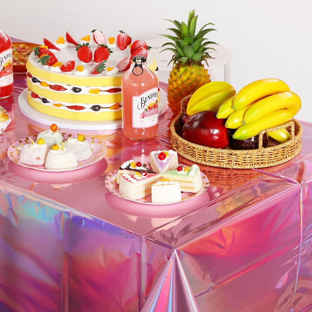 4 Pack Iridescent Pink Plastic Tablecloths, FunnyPars Shiny 4 Pack,