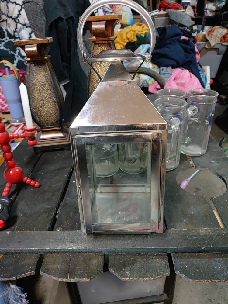 Square Stainless Steel Lantern Patio Tabletop Decor