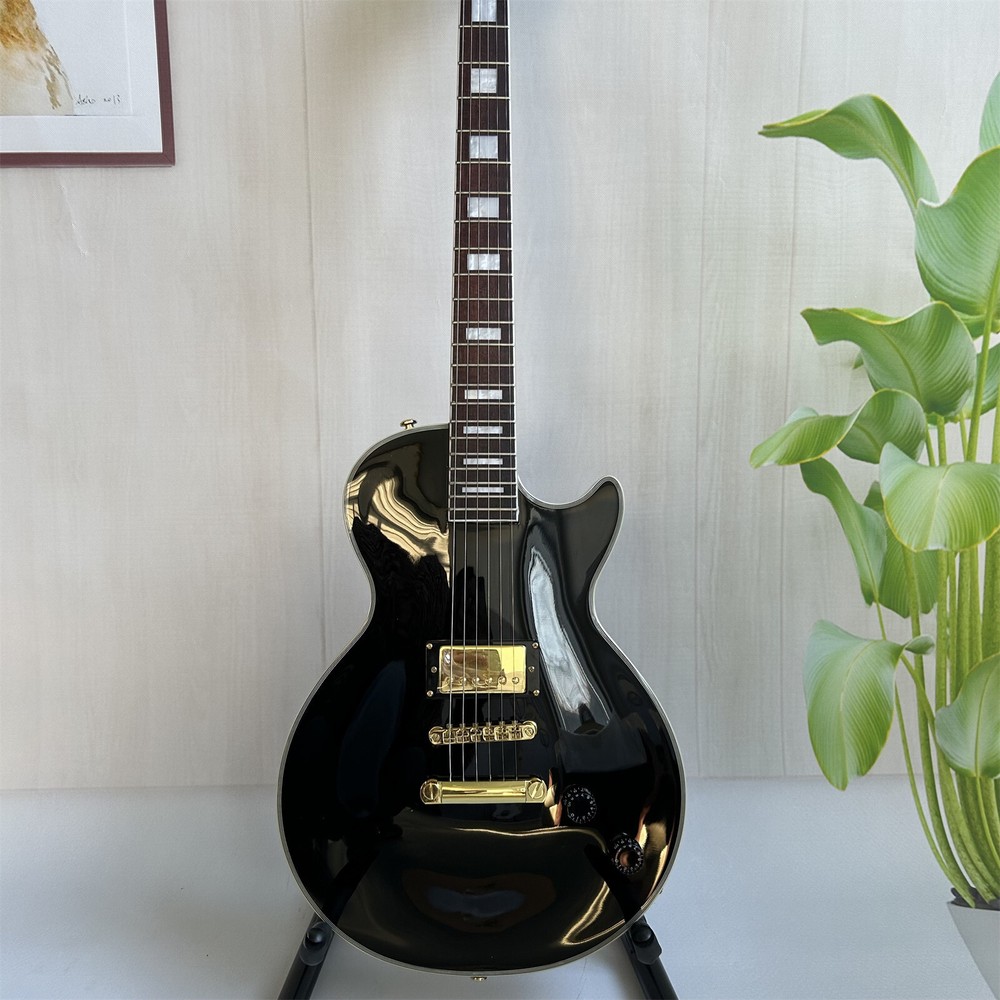 Modern Black Solid Body Electric Guitar with H Pickups Fixed Bridge 6 String