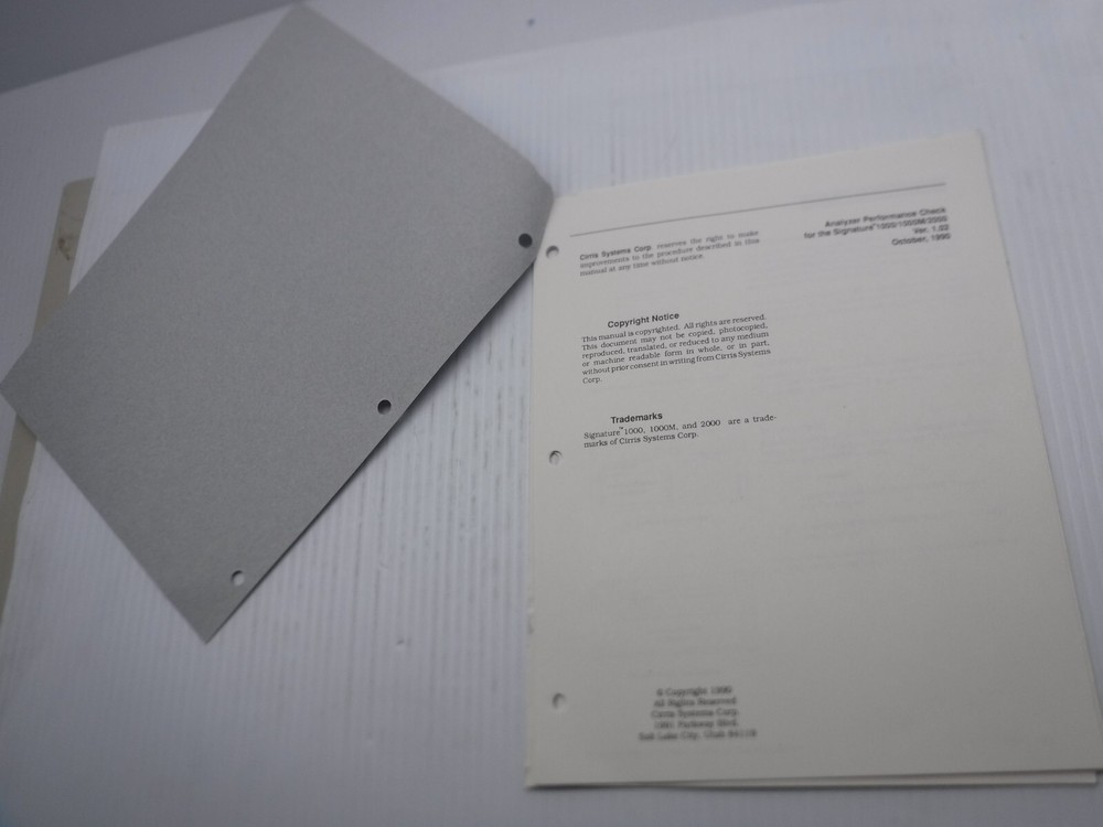 CIRRIS 100/1000M/2000 Analyzer Performance Check Manual Ver 1.02