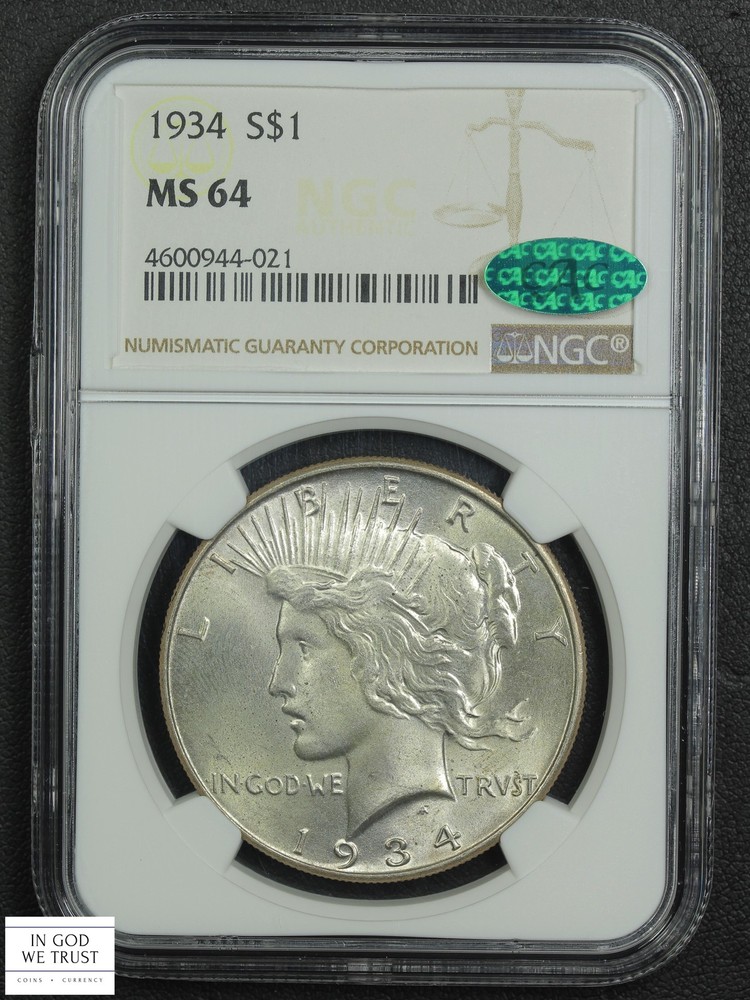 1934 Peace Silver Dollar $1 NGC MS 64 CAC