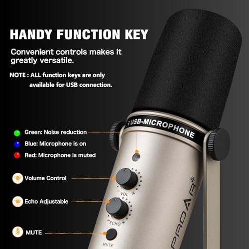 USB/XLR Podcasting Dynamic Microphone,Professional USB Gaming Microphone Gold
