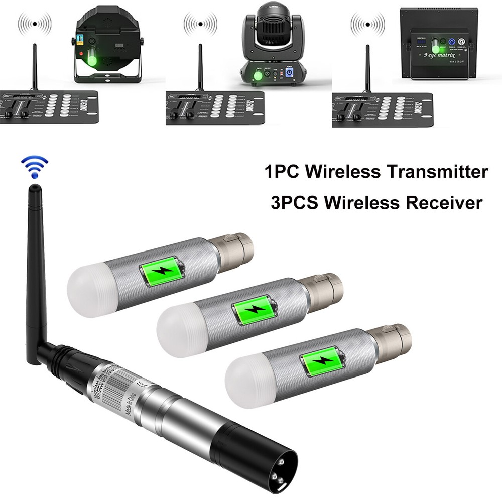 2.4Ghz Wireless DMX512 Transmitter + 3X Receivers For Stage DJ Light Controller