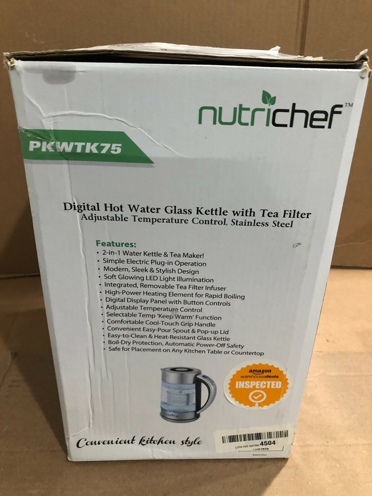 NUTRICHEF Digital Hot Water Glass Kettle with Tea Filter, Temperature Control