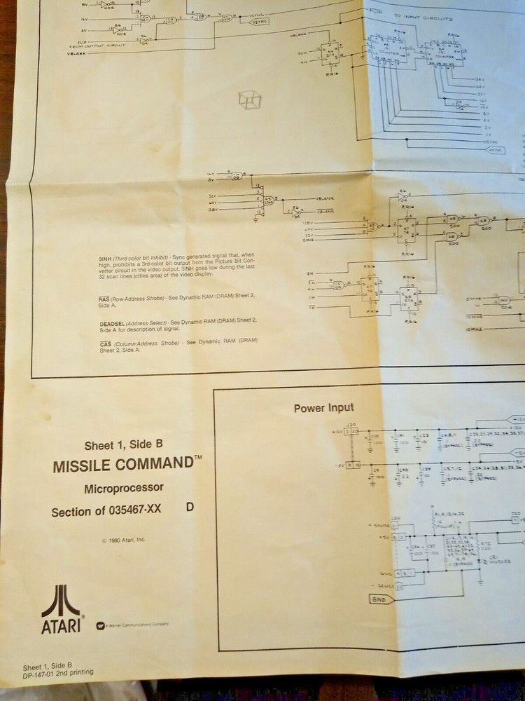 Missile Command Video Arcade Game Drawings Package Supplement Original SHEET 1