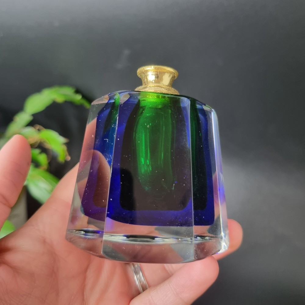 Murano Style Glass Perfume Bottle Blue Green Stopper