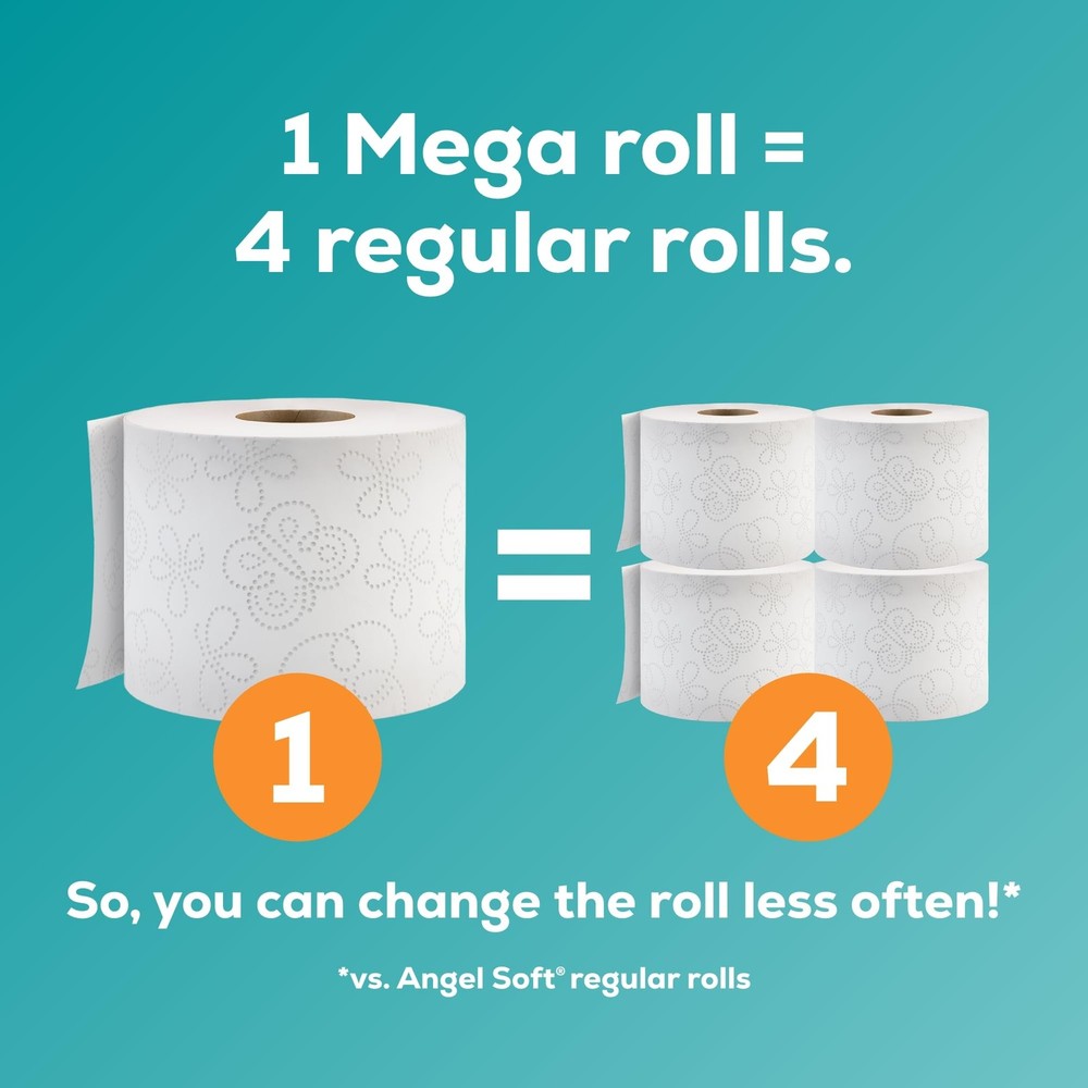 Angel Soft 18 Mega Rolls Toilet Paper 72 Regular Soft Strong Tissue