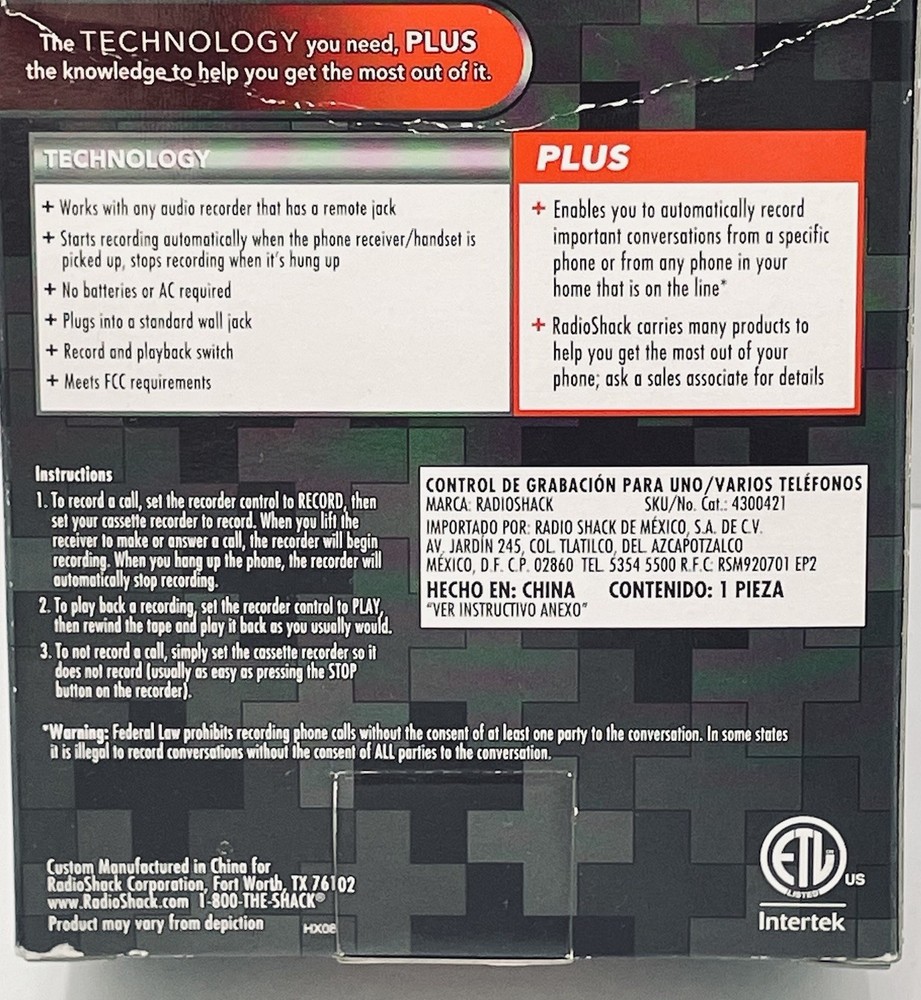 RadioShack Multi/Single Phone Recording Control #4300421