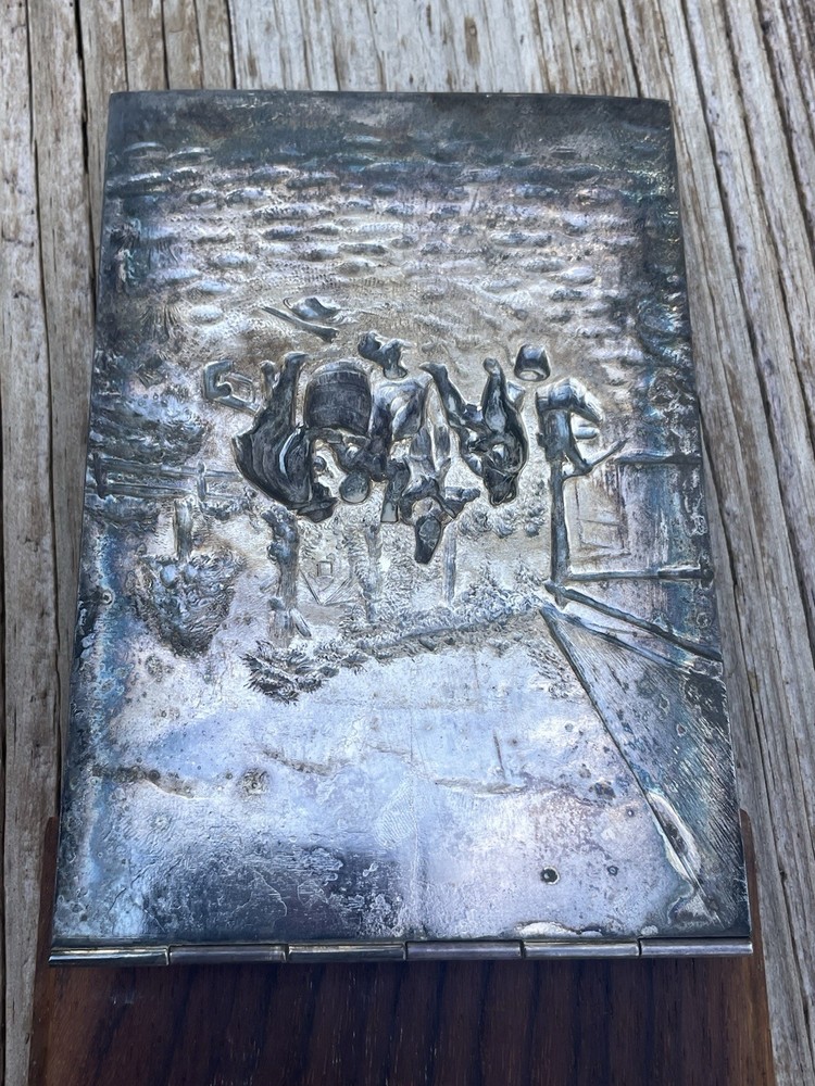 Danish Silverplate Repousse Notepad Holder no Pad Wood Base Felt Backing