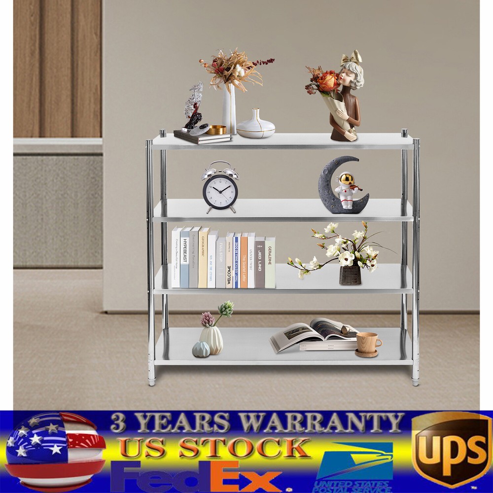 Silver 4 Tier Adjustable Shelf Storage, Stainless Steel Heavy Duty Shelving NEW