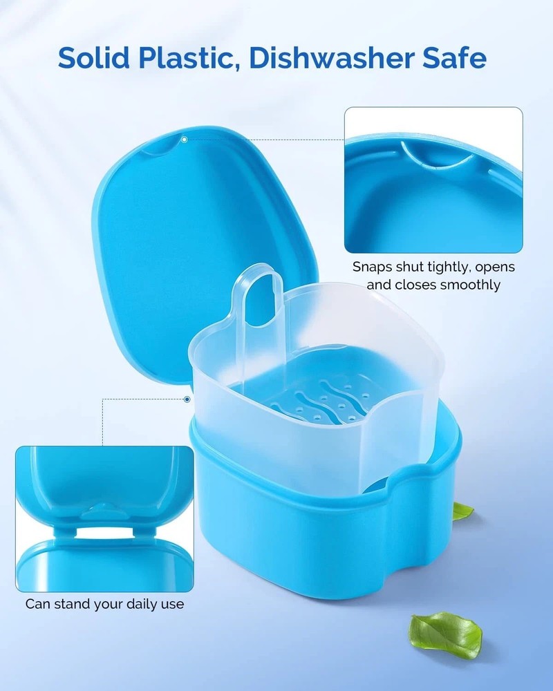 Denture Case With Strainer Apple Shaped – Retainer False Teeth Storage Box