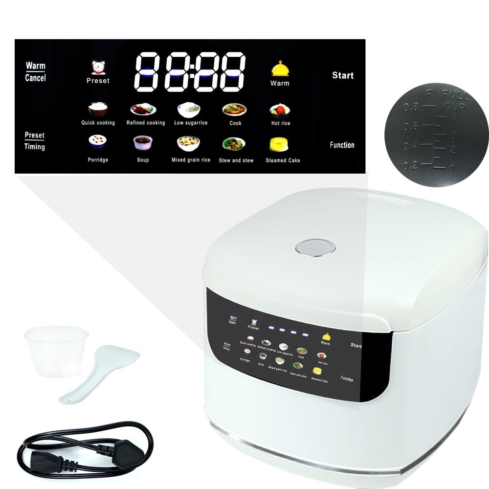 2L Mini Protable Rice Cooker,6 Cups Cooked/3 Uncooked,400W White