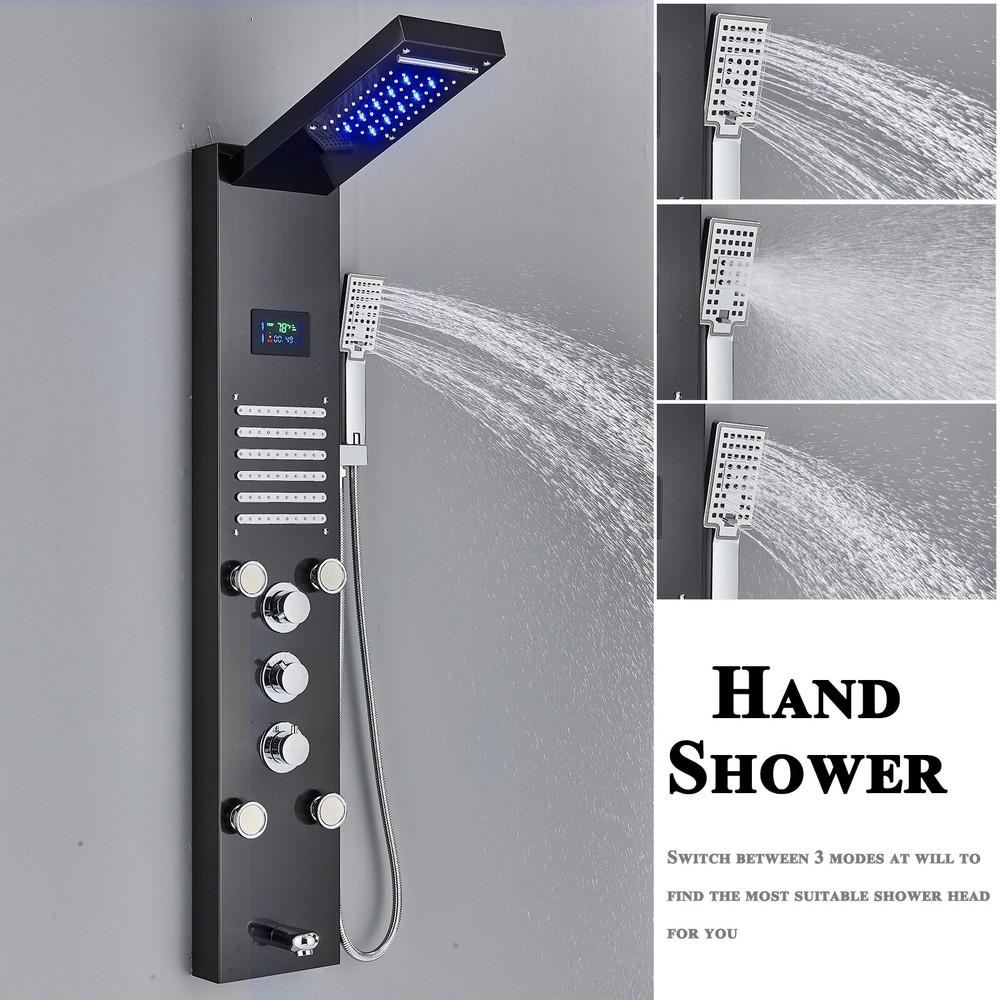 ELLO&ALLO LED Shower Panel Tower System Rainfall Waterfall Head Massage Body Jet