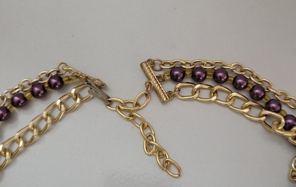 Vintage Statement Necklace Purple Flowers