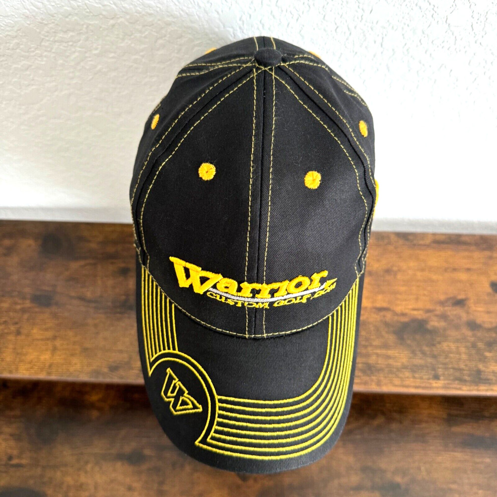 Warrior Custom Golf .com Baseball Hat Cap Stitched Black Yellow Strapback Cotton