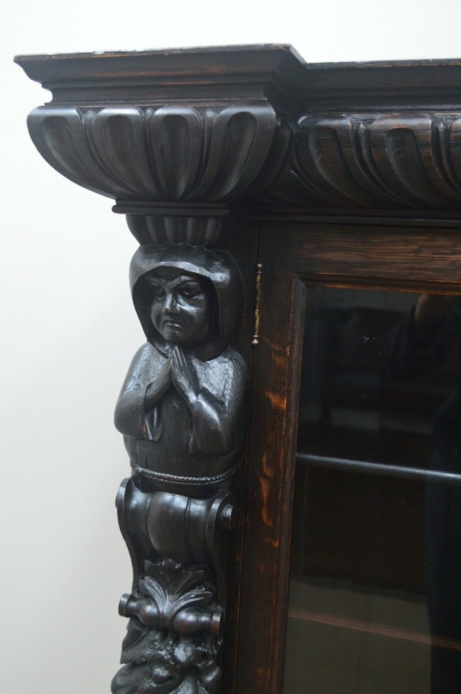 R. J. HORNER OAK PRAYING MONKS 3 DOOR BOOKCASE