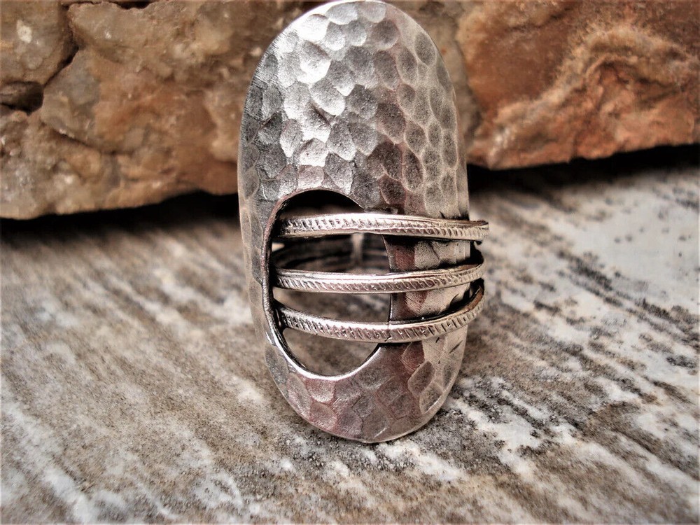Long Armor Ring 925 Sterling Silver Boho Statement Ring Band Handmade All Size