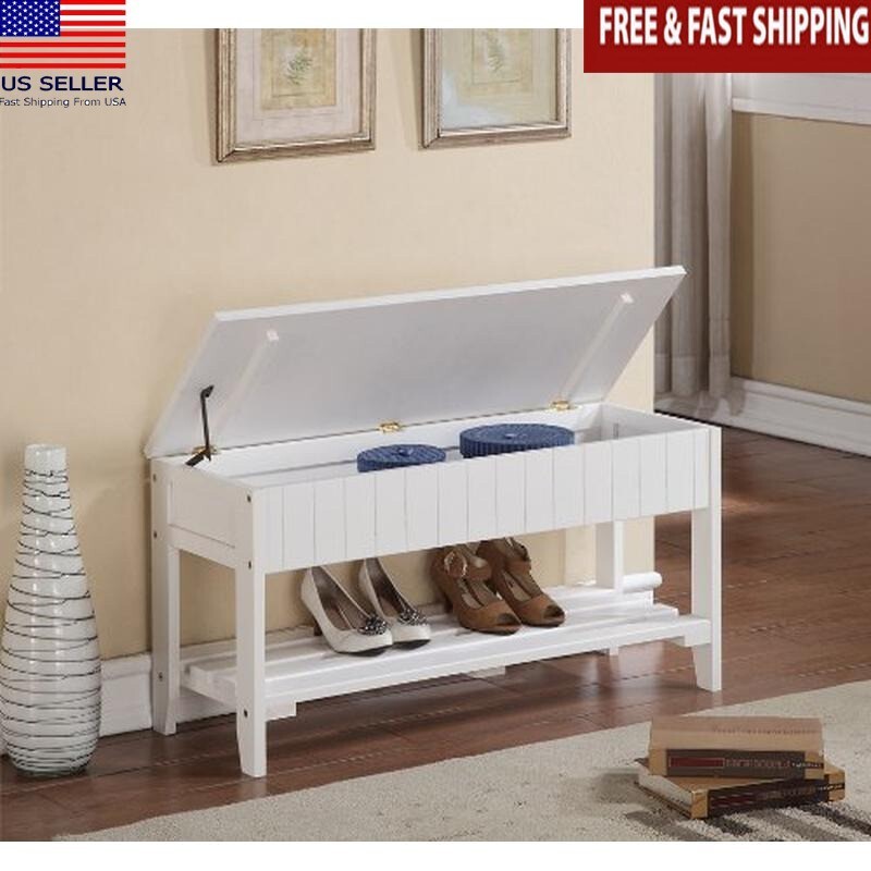 Solid Wooden Shoe Bench Organizer Storage 35.5" White Easy Assembly Strong New
