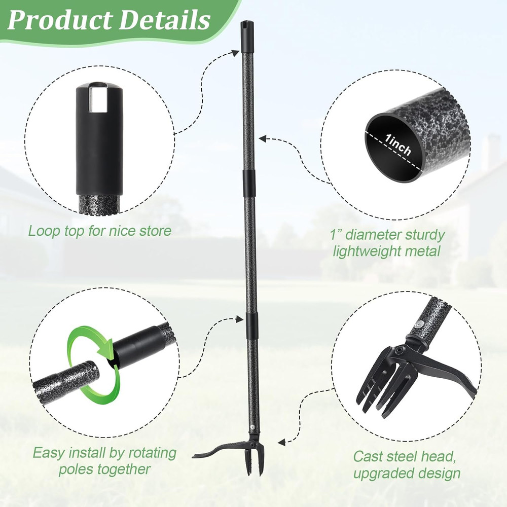 60" Stand-Up Root Puller Tool with Long Handle, Reinforced 4-Claw Metal Head