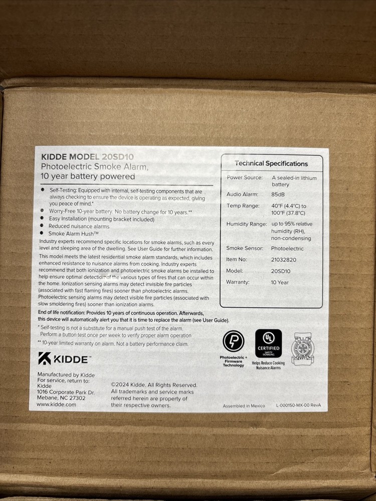 Kidde Detect Smoke Alarm Model 20SD10 - Open Box