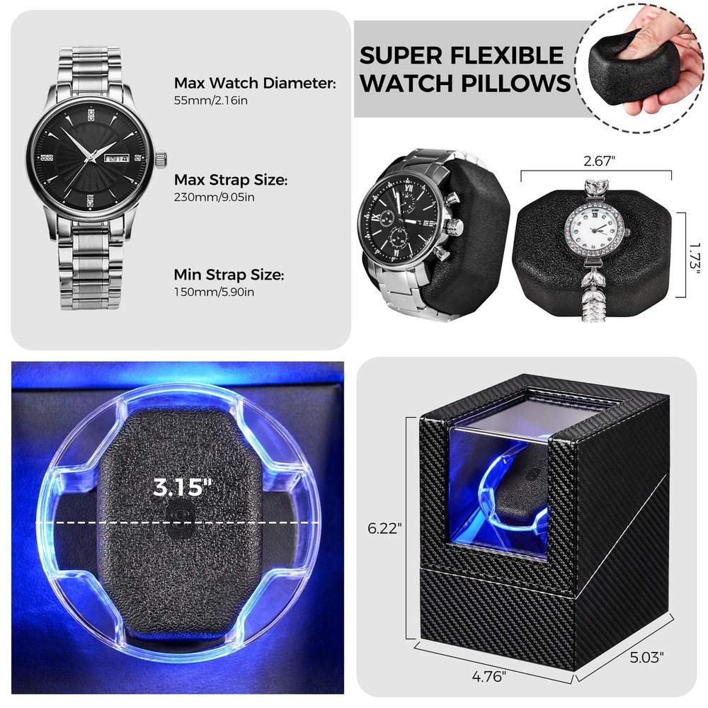 ANWBROAD Watch Winder for Automatic Single watches(Type-C Powered), Black