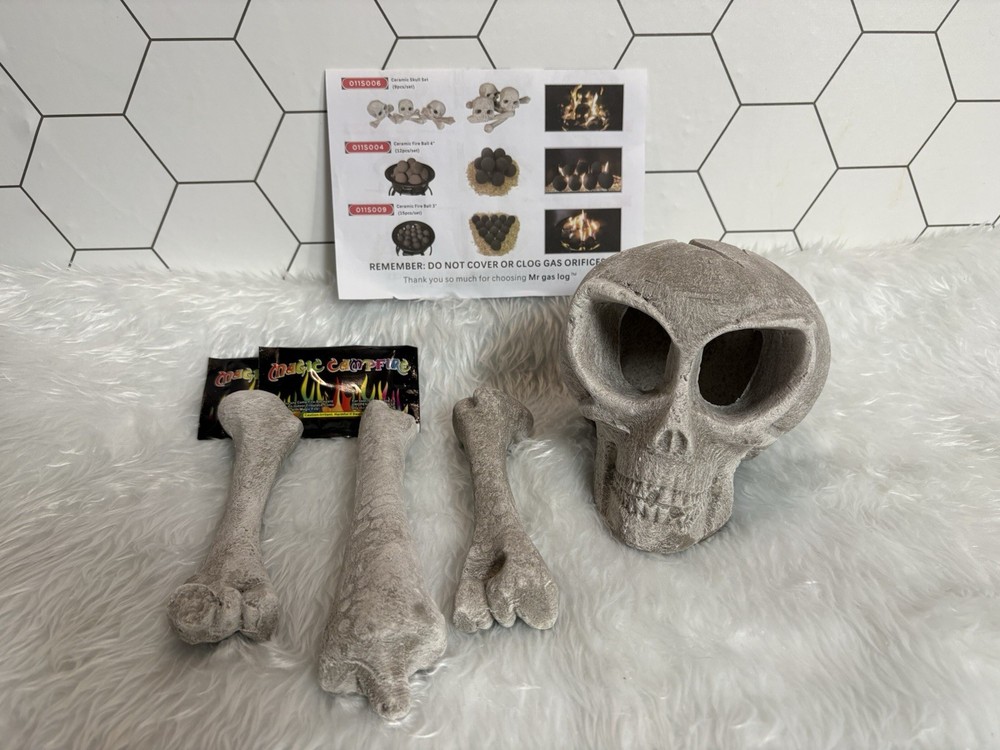Mr Gas Log Alien Ceramic Skull 4 Pc Set