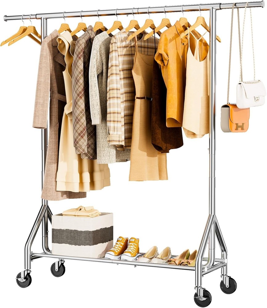 Heavy Duty Clothes Rack Load 450 LBS Metal Garment Rack Standing Rolling