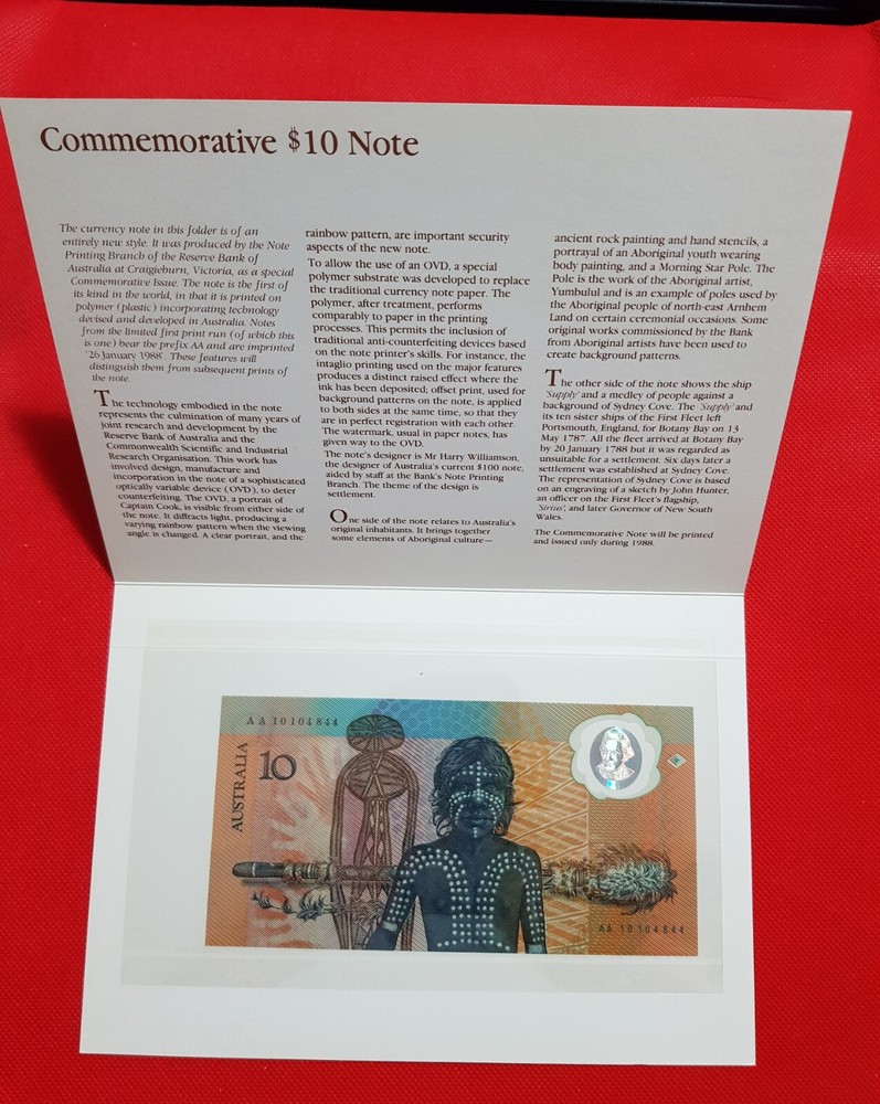 1988  $10 CONS FRASER/JOHNSTON FIRST POLYMER NOTE FOLDER REPUTED No AA 010104844