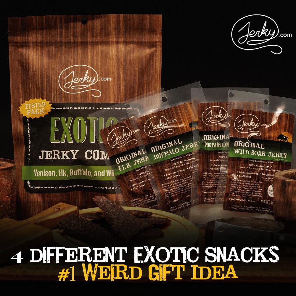 Exotic Jerky Variety Pack | 4pc Wild Game Snacks Sampler with Venison, Elk, Buff
