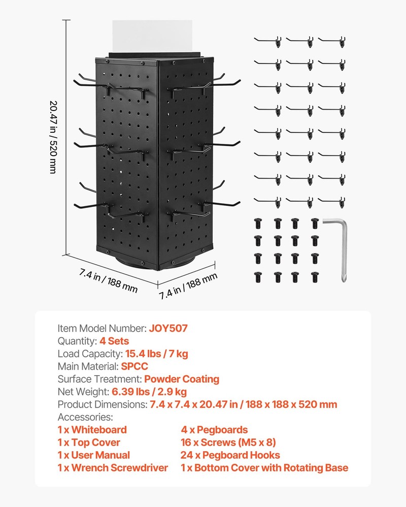 VEVOR Rotating Pegboard Display 4-Sided Spinning Peg Board Display with 24 Hooks