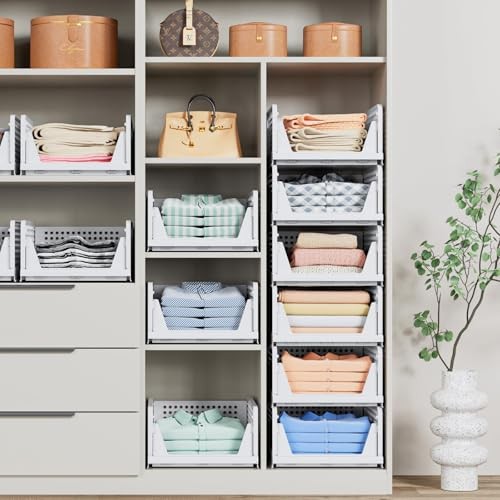 5 Pack Stackable Closet Storage Basket - Stackable Storage 5 Pack White White