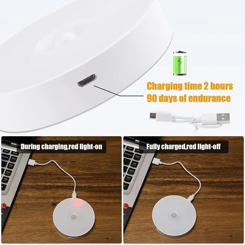 Motion Sensor LED Night Light USB Rechargeable3color Wireless Closet Lamp2-6pack