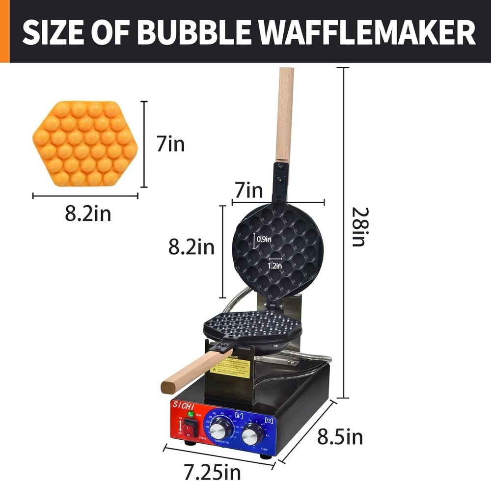 HTTSICHI Bubble Waffle Maker-Commercial Egg Waffle Maker w/Non-stick,Temperature