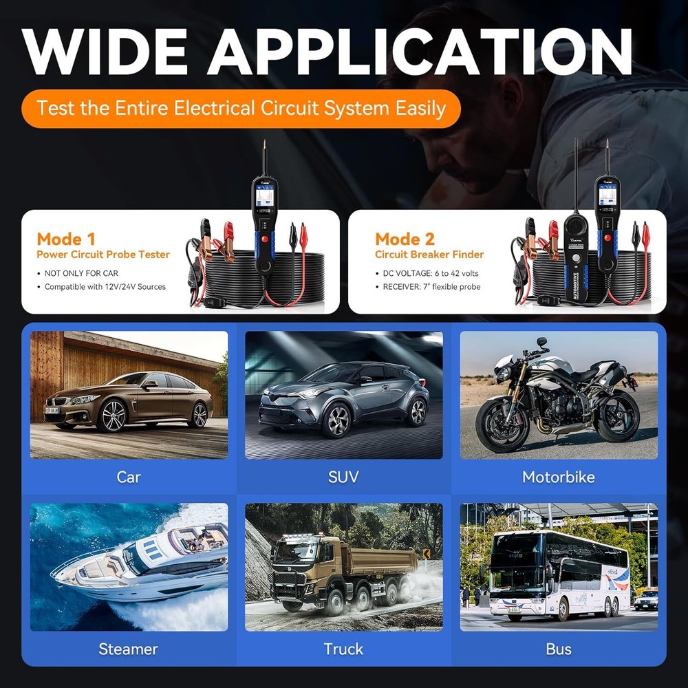 VDIAGTOOL Auto PowerScan Circuit Tester Electrical Diagnostic Power Probe 12/24V