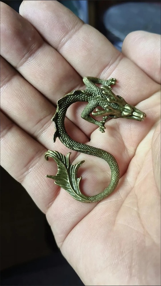 Solid Brass Vintage Dragon Small Statue Tea Pet Lucky Gift Ornament