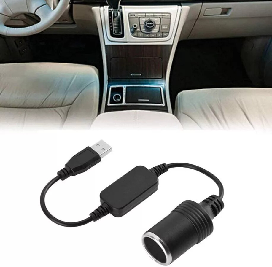 USB To 12V Car Cigarette Lighter Female Socket Converter Adapter Cable Connector