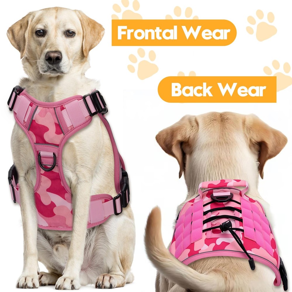 Heavy-Duty Tactical Dog Harness for Large Dogs, No Pull Adjustable Reflective...
