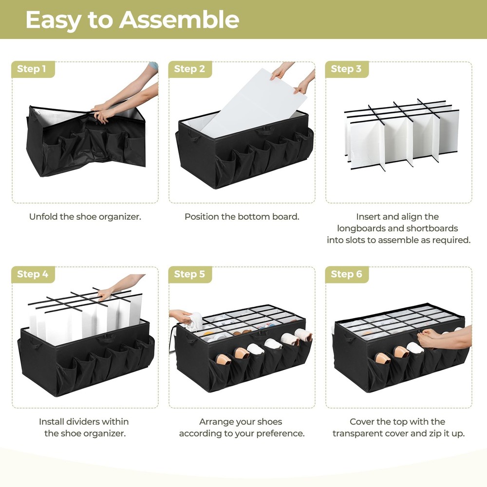 Shoe Organizer for Closet, Shoe Storage Solution with Clear Cover & Adjustabl...