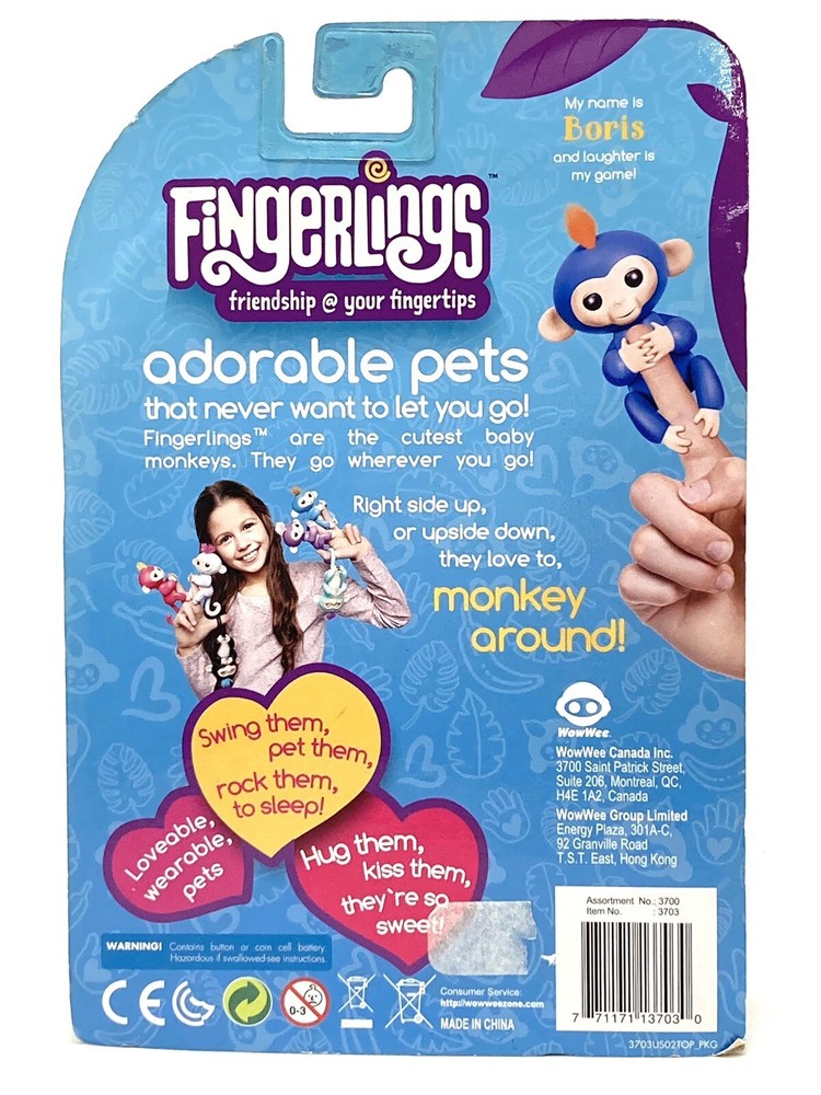 Fingerlings Baby Monkey Boris Blue Interactive Toy WowWee Touch Motion Sounds
