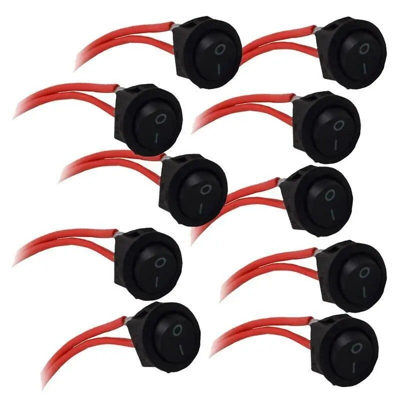 Universal Black 12V 2 Pin Round On/Off Mini Rocker Switch (10 Pack)