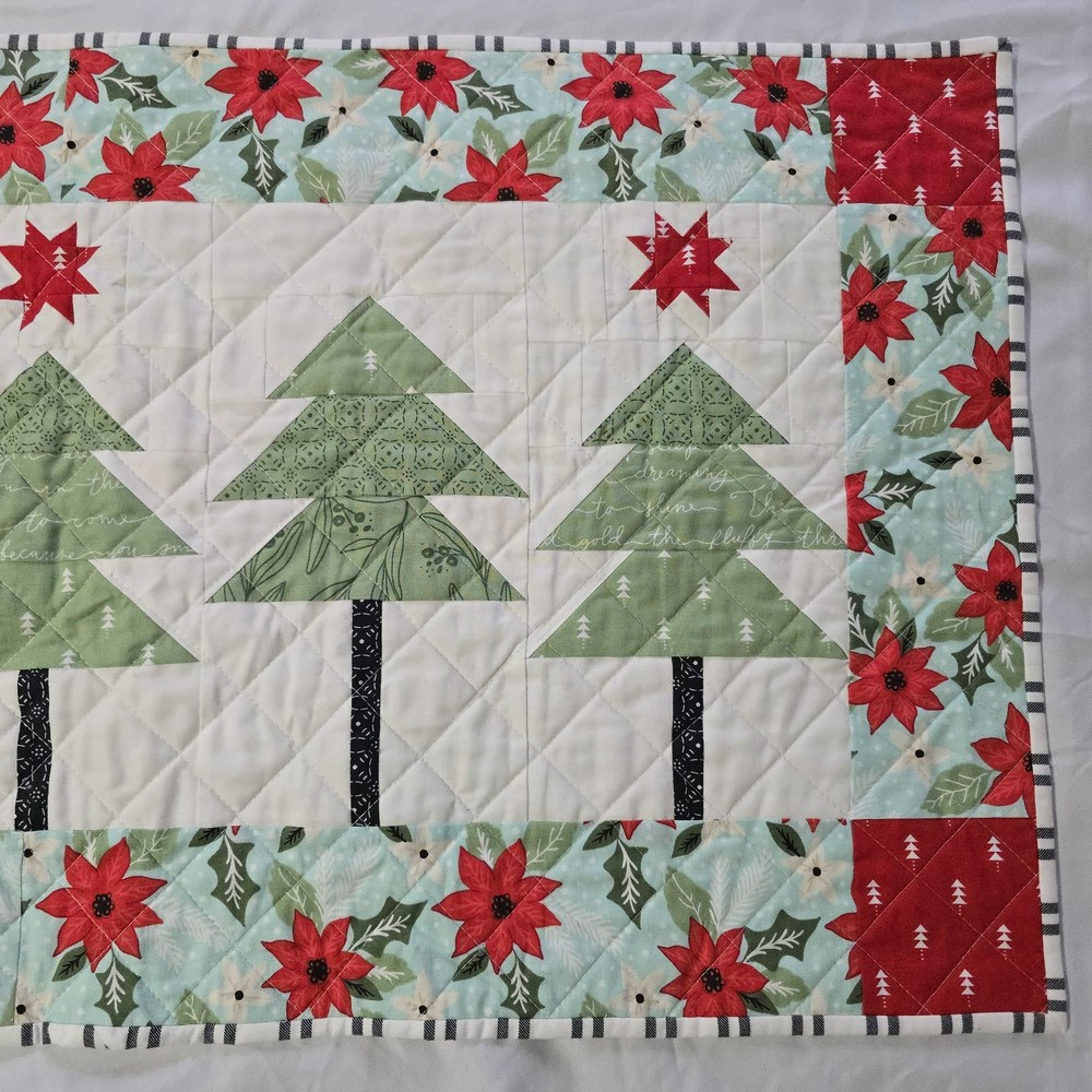 Handmade Christmas Tree Patchwork Table Runner Quilted Approximately 36” X 18”