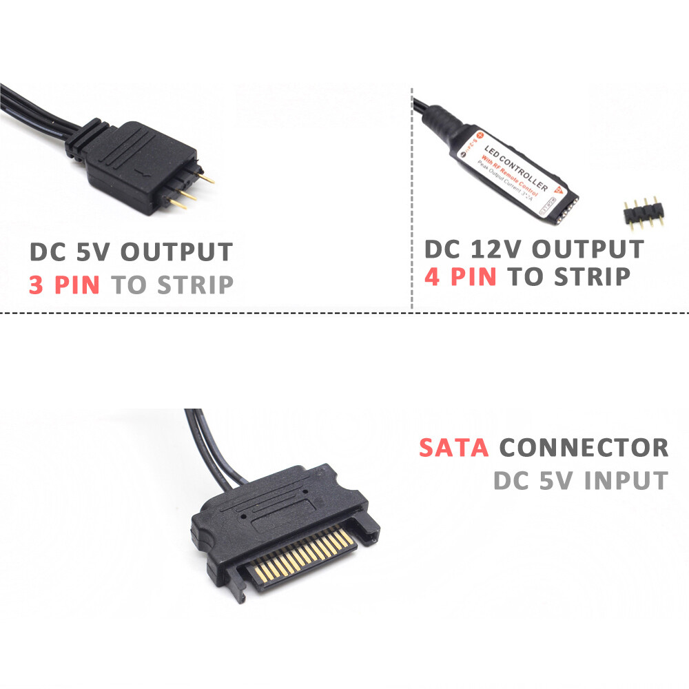 12V 4Pin SATA RGB LED Controller PC Computer Case Lighting + RF Remote Control